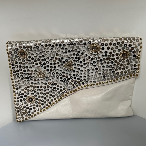 Chic White and Gold Embellished Clutch